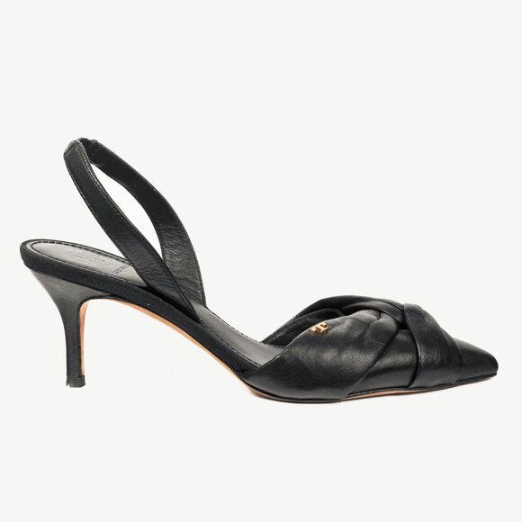 Tory Burch Black Leather Knotted Pointed-Toe Slingback Pumps - Picture 1 of 9